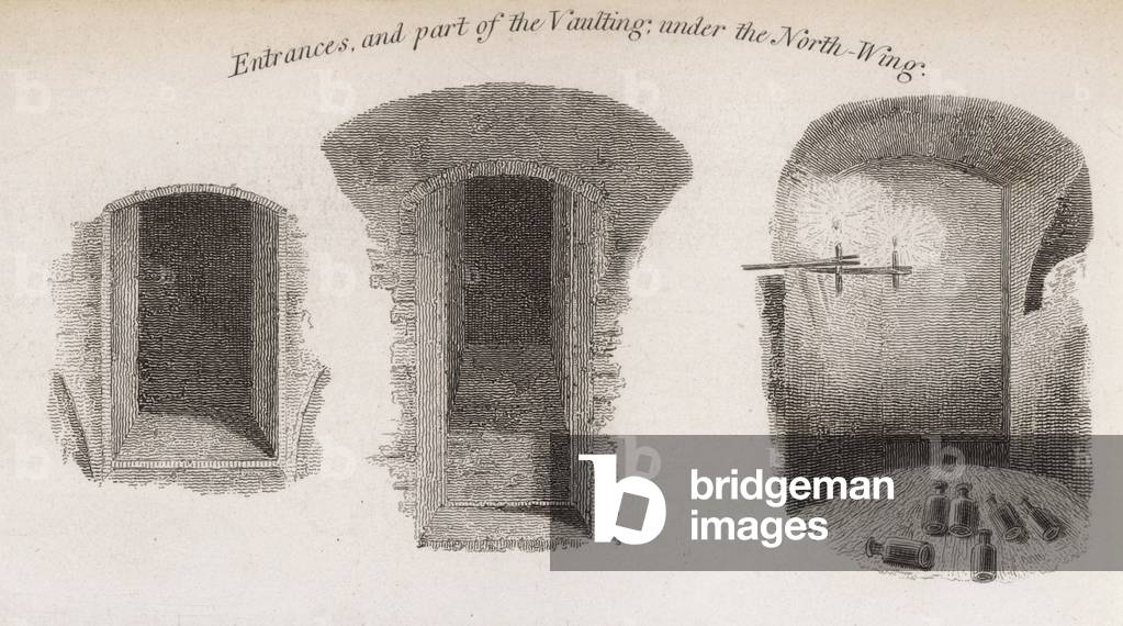 Entrances, and part of the vaulting under the north wing, of Crosby Hall (engraving)