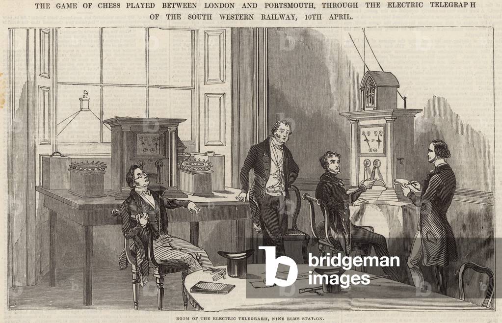 The game of chess played between London and Portsmouth, through the electric telegraph (engraving)