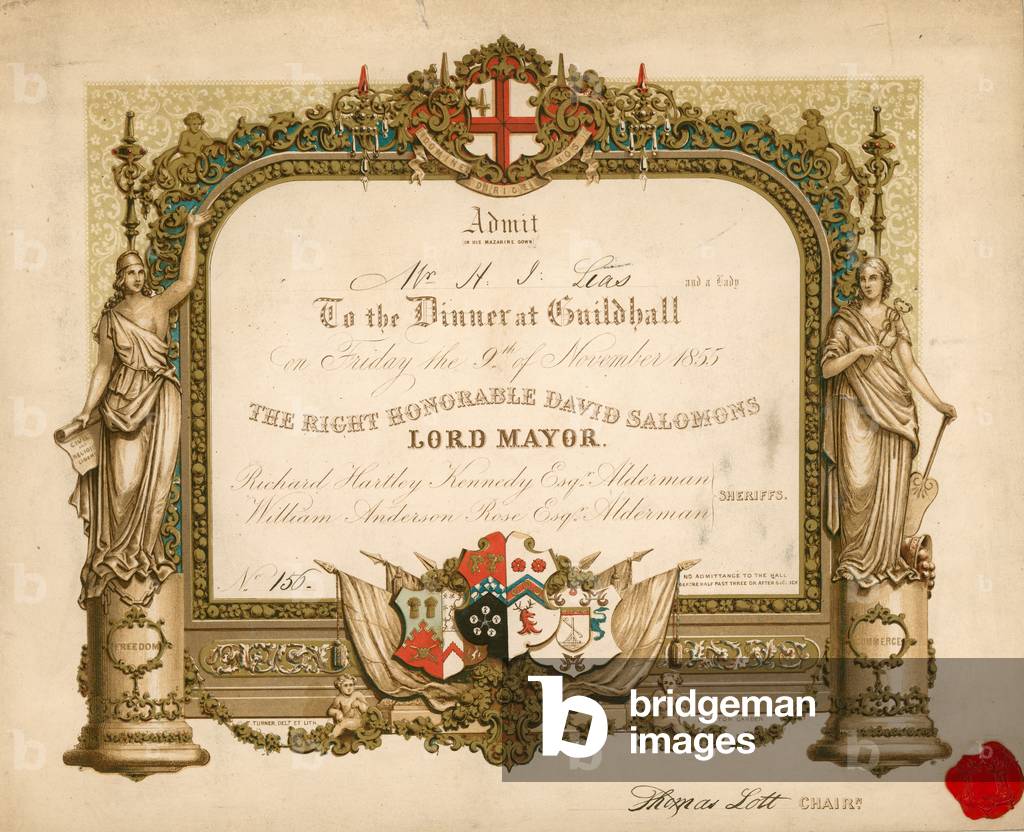 Invitation to a banquet at the Guildhall, London, on 9 November 1855 (chromolitho)