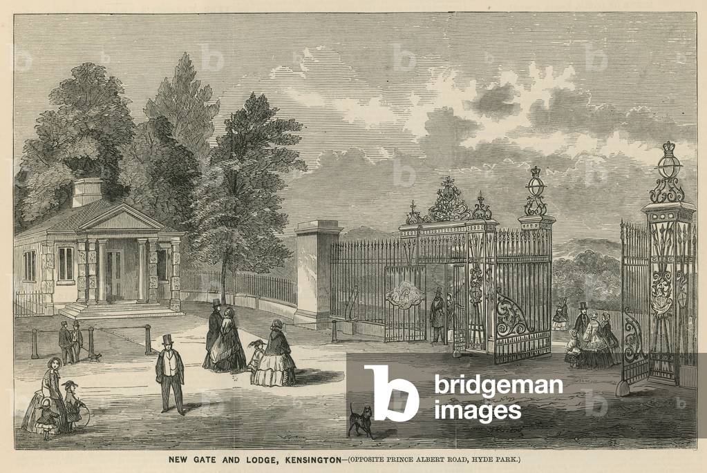 New gate and lodge, Kensington, opposite Prince Albert Road, Hyde Park (engraving)