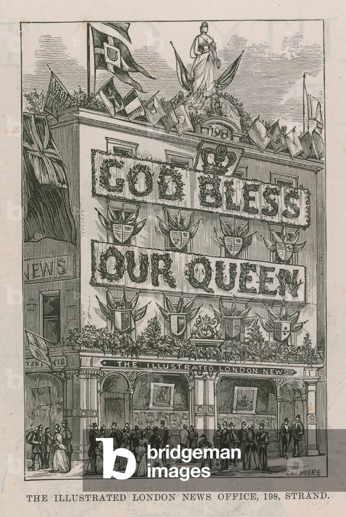 Banner Adorning the Illustrated London News Offices (engraving)