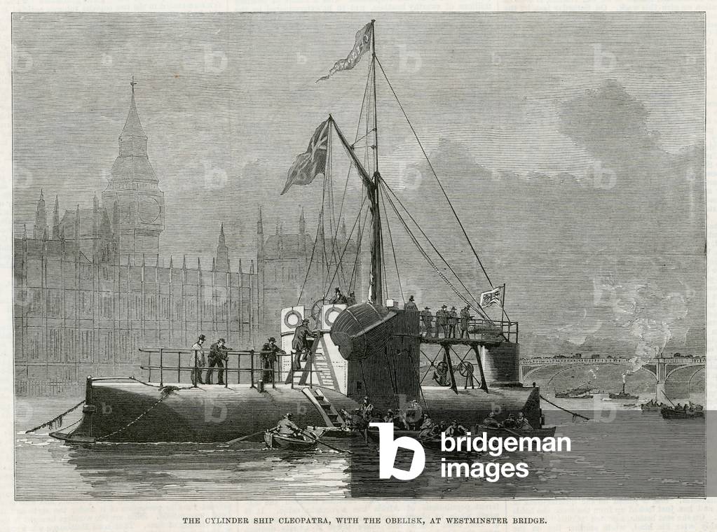 The cylinder ship Cleopatra, with the obelisk, at Westminster Bridge (engraving)