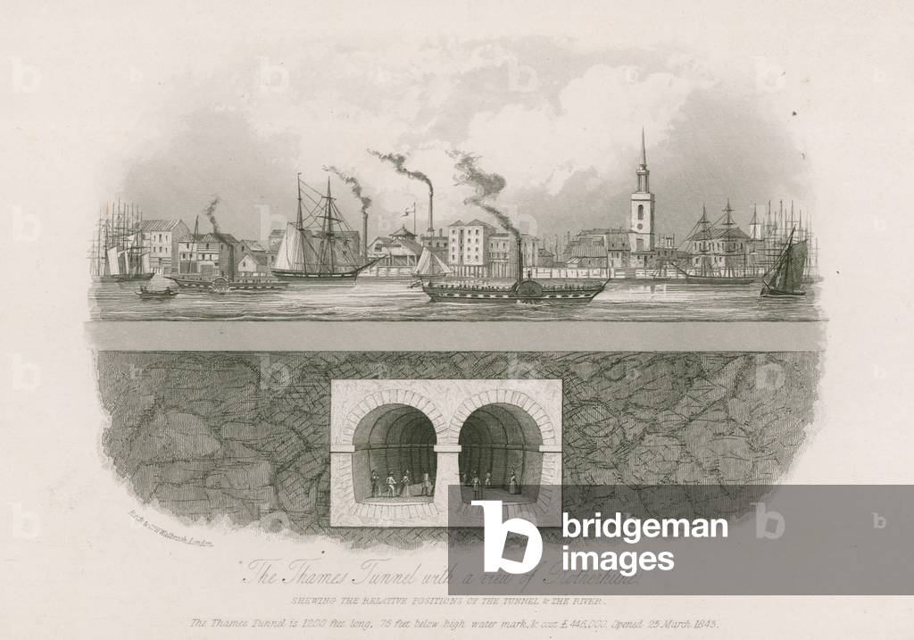The Thames Tunnel with a view of Rotherhithe (engraving)