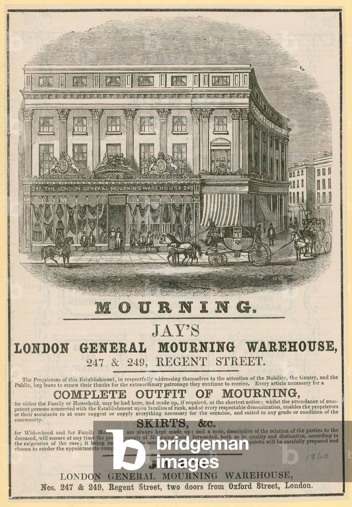 Advert for Jay's, London General Mourning Warehouse, 247 & 249 Regent Street, London (engraving)