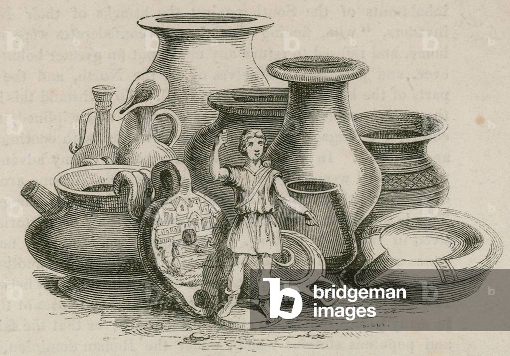 Roman antiquaries found on the site of St Paul's Cross (engraving)