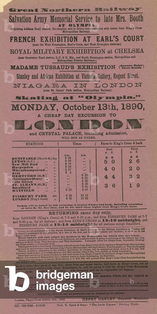 Advert for cheap day excursions to London (engraving)