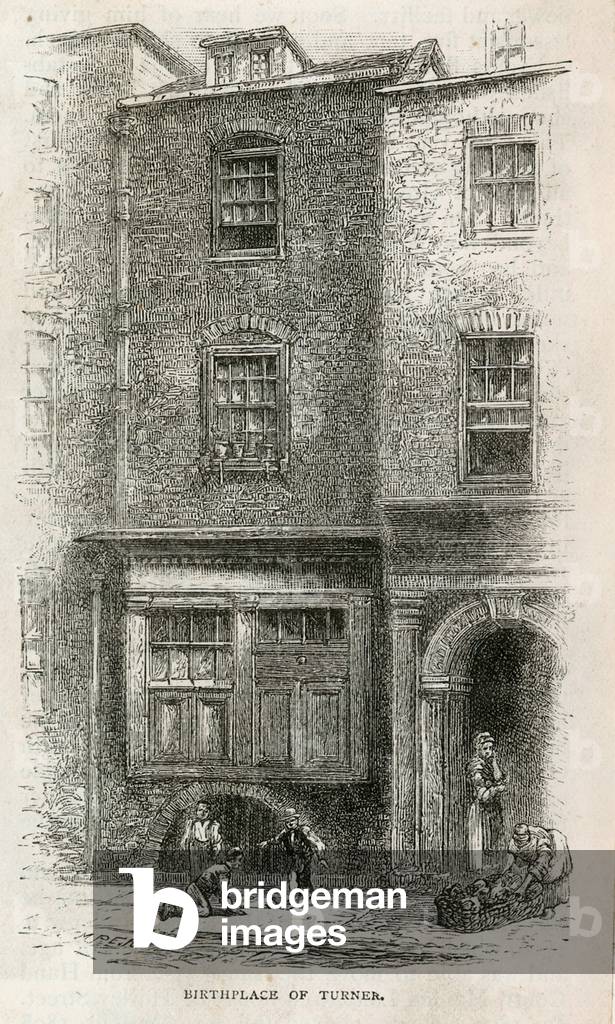 Birthplace of J M W Turner in Maiden Lane (engraving)