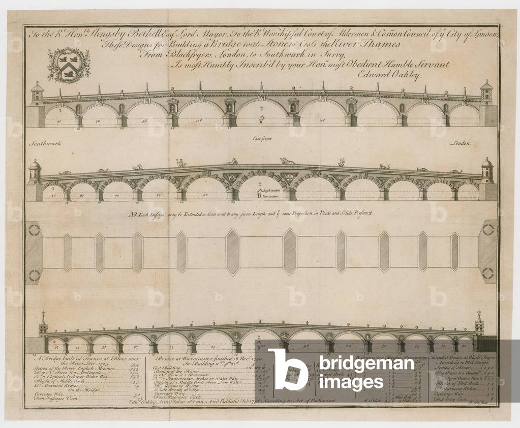 Edward Oakley's designs for Blackfriars Bridge (engraving)