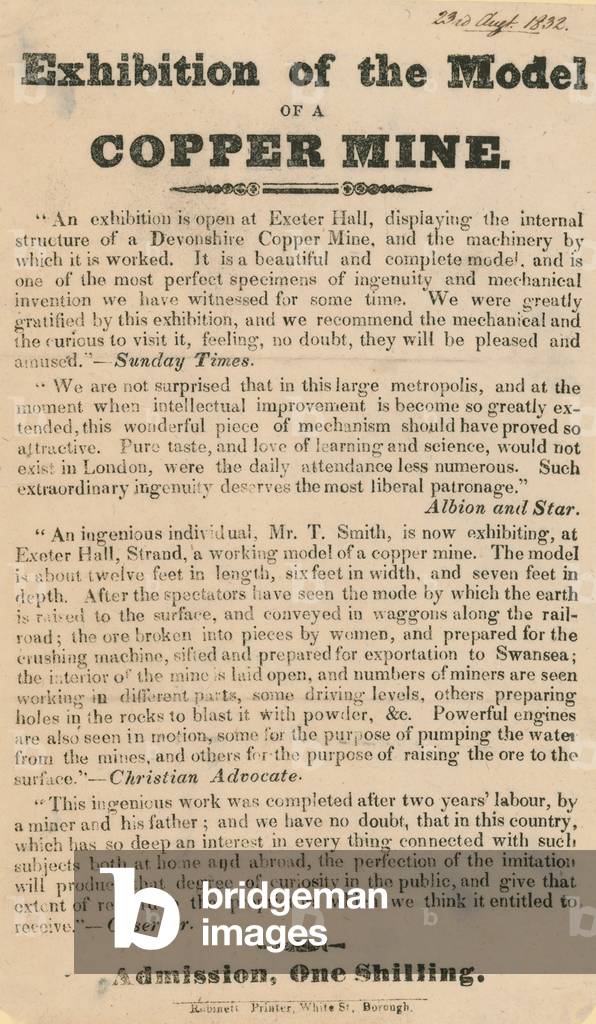 Advert for an Exhibition of a Model of a Copper Mine (engraving)