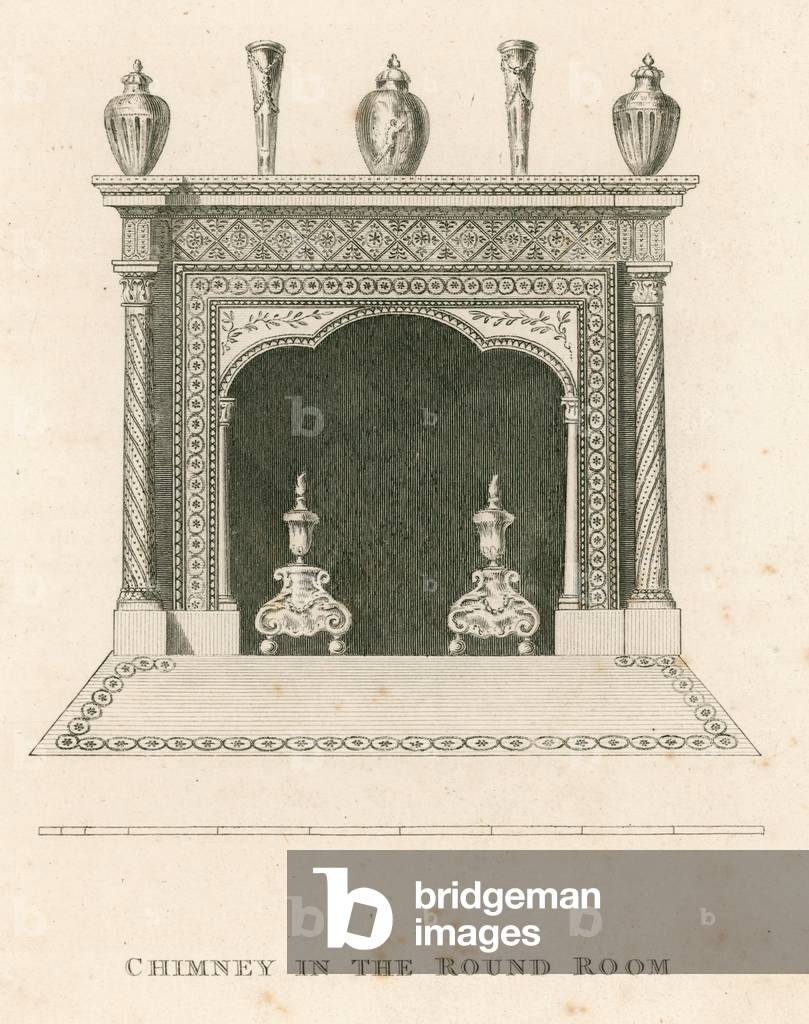 Chimney in the Round Room, Strawberry Hill, Twickenham, London (engraving)