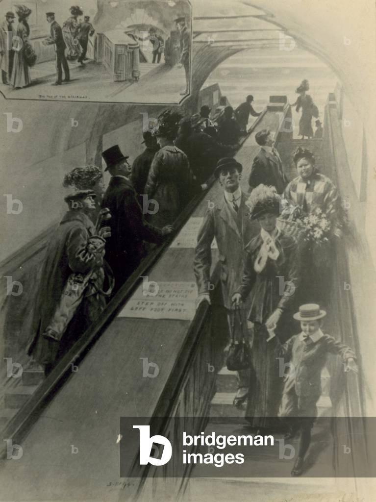 Escalator at Earls Court station (litho)