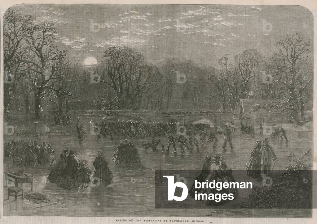 Skating on the Serpentine by torchlight (engraving)
