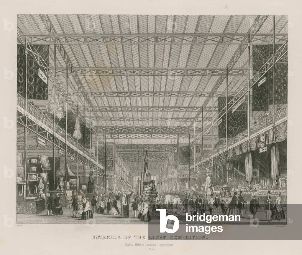 Interior of the Great Exhibition, 1851, Ceylon, Malta and Canadian Departments (engraving)