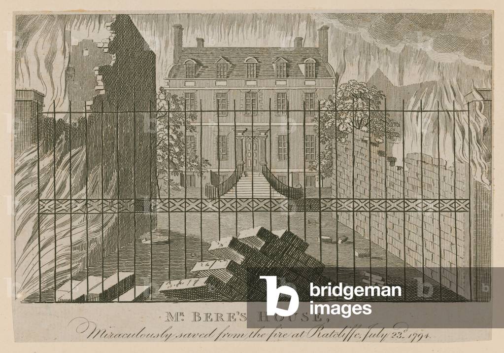 Mr Bere's House, miraculously saved from the fire at Ratcliffe, 23 July 1794 (engraving)