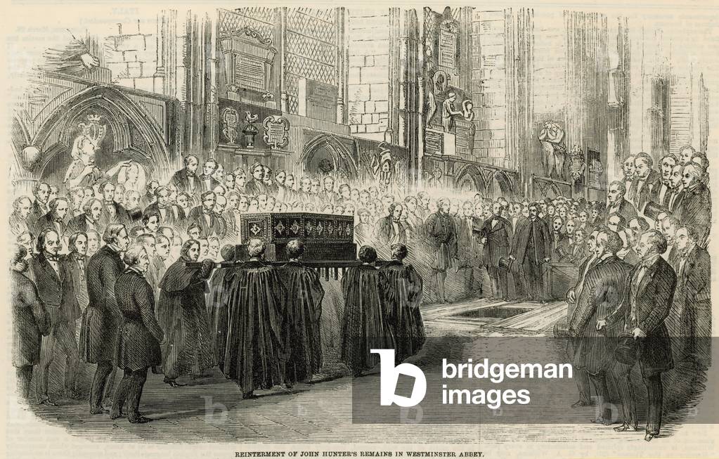 Reinterment of John Hunter's remains in Westminster Abbey (engraving)