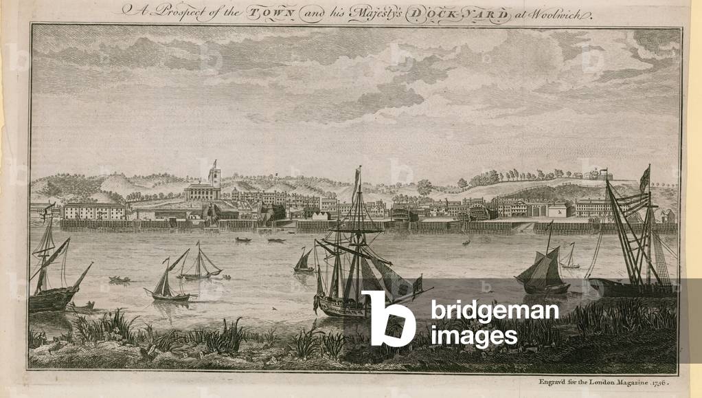 A prospect of the town and HIs Majesty's dockyard at Woolwich (engraving)