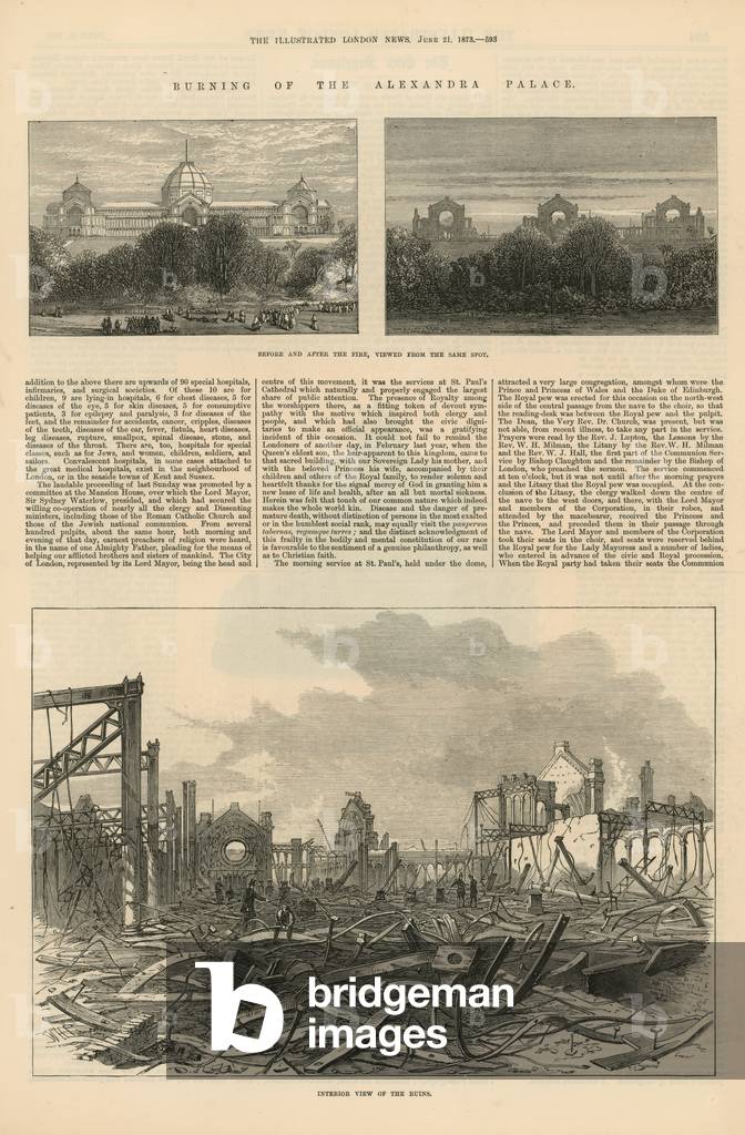 The burning of Alexandra Palace (engraving)