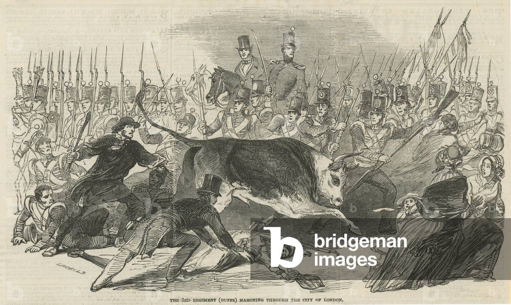 The 3rd Regiment (Buffs) Marching Through the City of London (engraving)