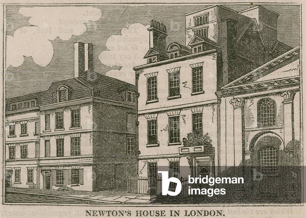 Sir Isaac Newton's House, St Martin's Street, Leicester Square London (engraving)