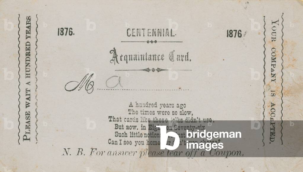 Centennial Acquaintance Card (engraving)