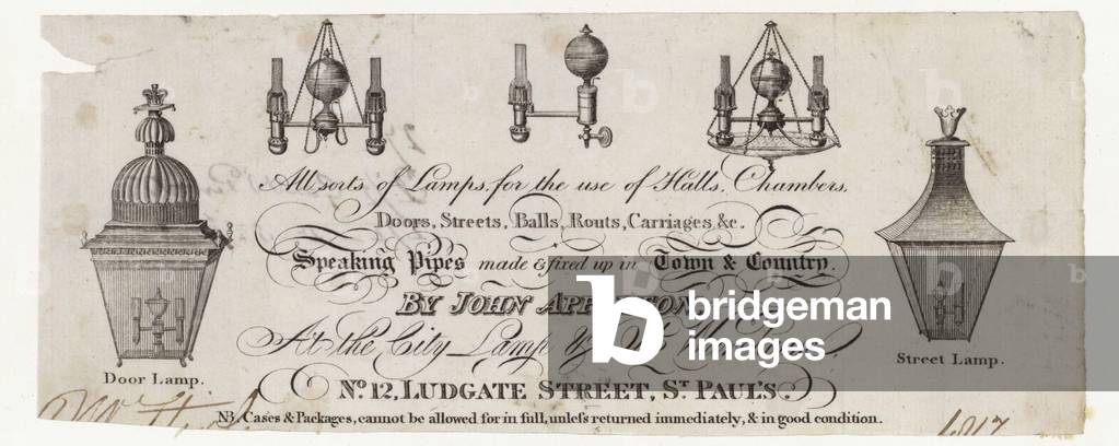 Lamp maker, trade card (engraving)