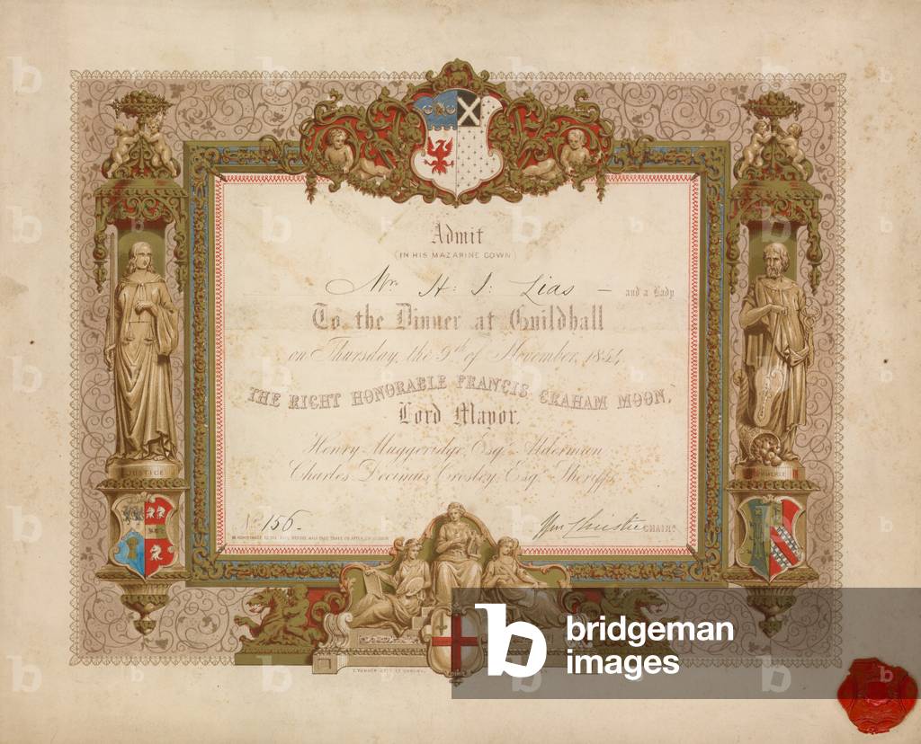 Invitation to a banquet at the Guildhall, London, on 9 November 1854 (chromolitho)