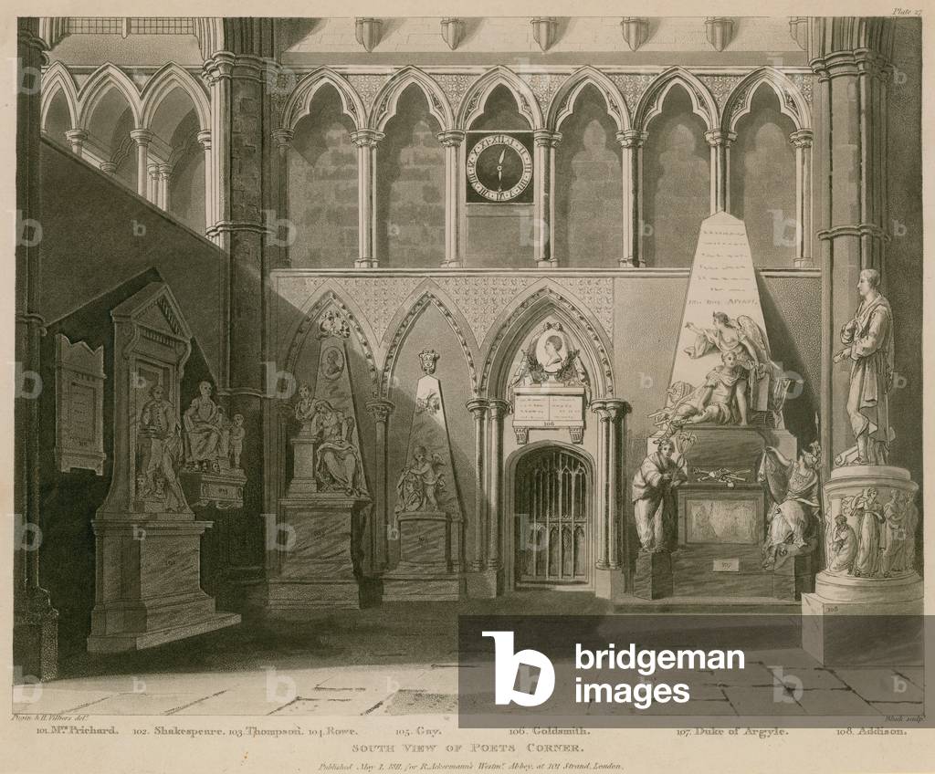 South view of Poets Corner, Westminster Abbey, London (engraving)
