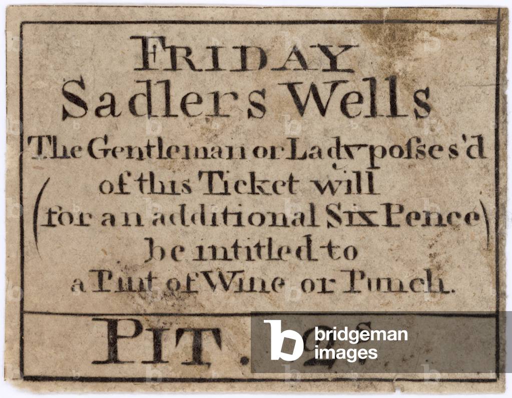 Ticket for Friday Sadlers Wells (engraving)