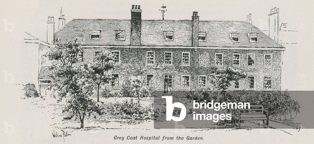 General view of Grey Coat Hospital from the garden (engraving)