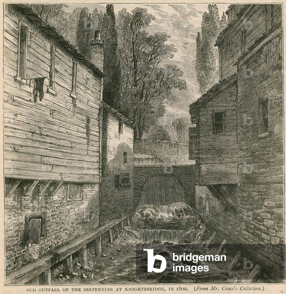 Old outfall of the Serpentine at Knightsbridge in 1800 (engraving)