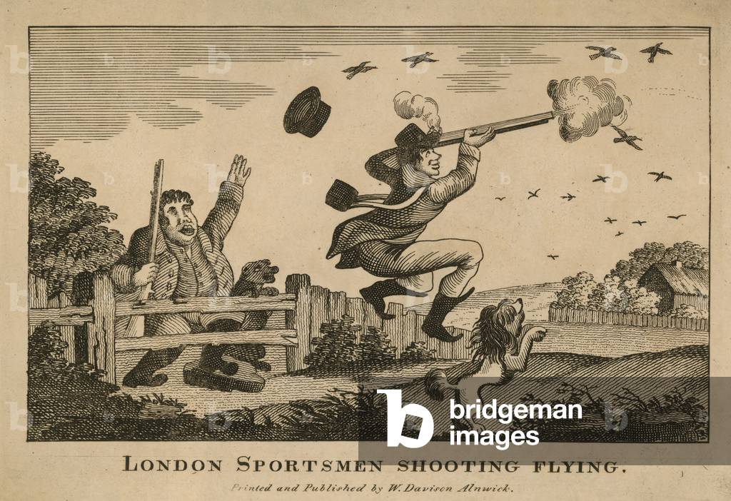 London sportsmen shooting pigeons (engraving)