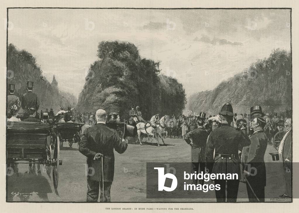 The London Season: In Hyde Park, waiting for the Shahzada (engraving)