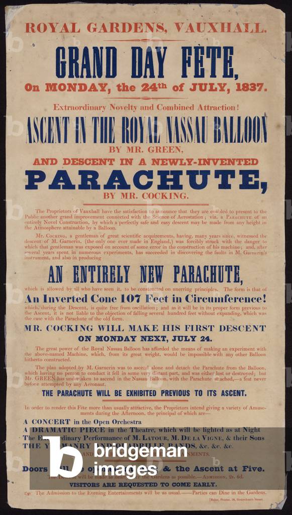 Cocking's fatal parachute jump (engraving)