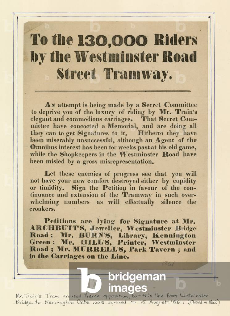 To the 130,000 riders by the Westminster Road Street Tramway (engraving)