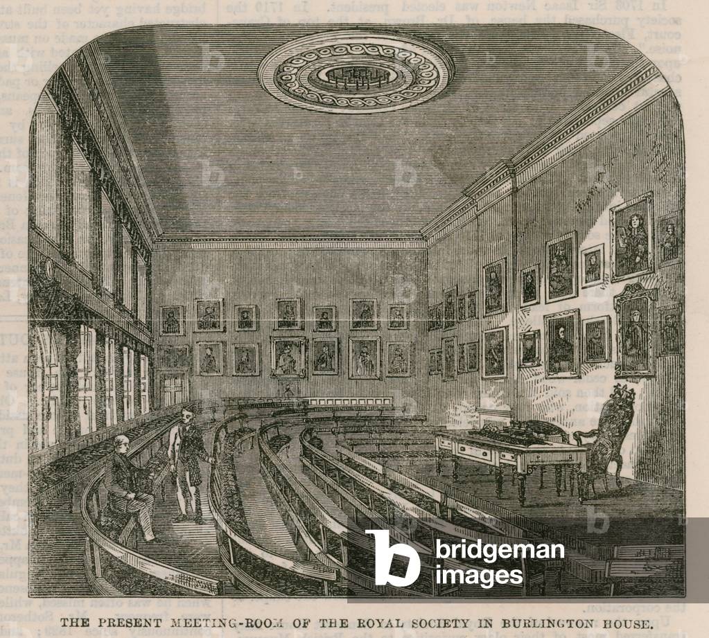 The Present meeting-room of the Royal Society in Burlington House (engraving)
