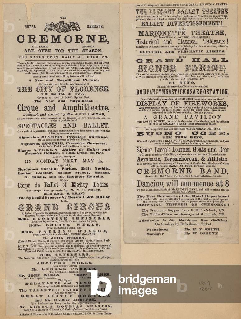 Advert for Cremorne Gardens, London (engraving)