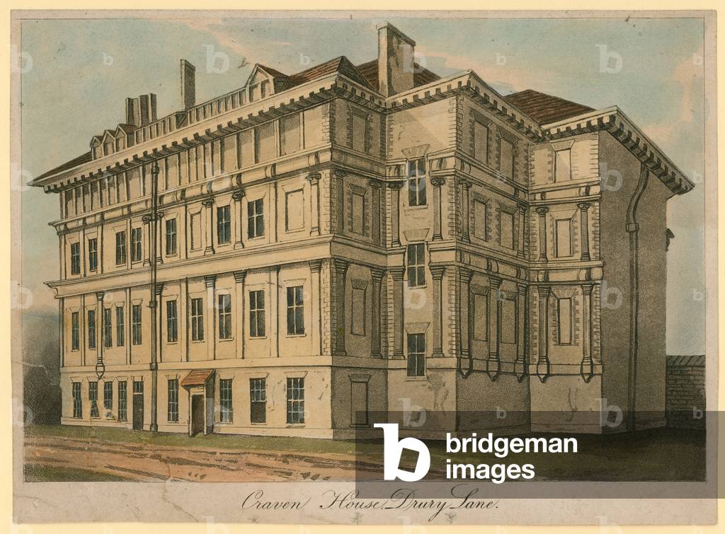 Craven House, Drury Lane, London (coloured engraving)