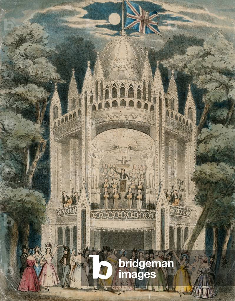 A dance at Vauxhall Gardens, London (coloured engraving)