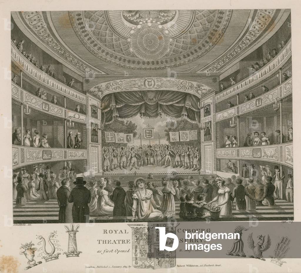 Royal Theatre, Cobourg, Surrey, as first opened in May 1818 (engraving)