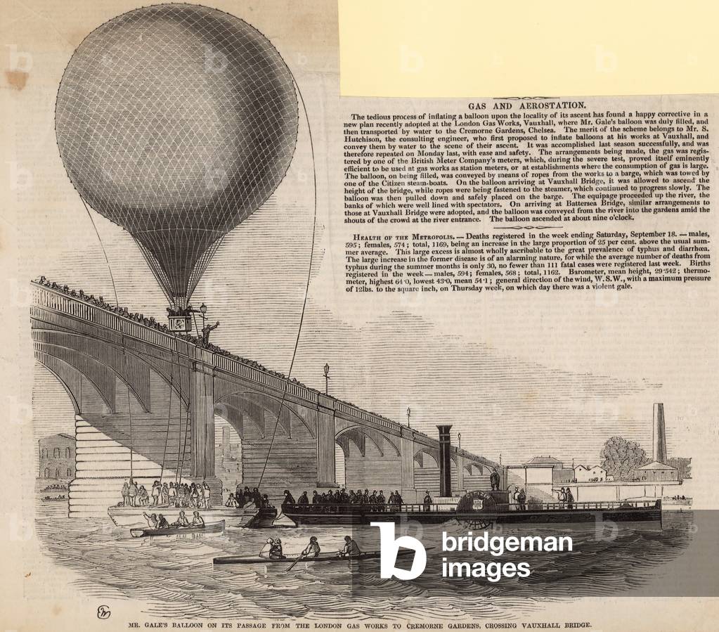 Mr Gale's balloon on its passage from the London Gas Works to Cremorne Gardens (engraving)