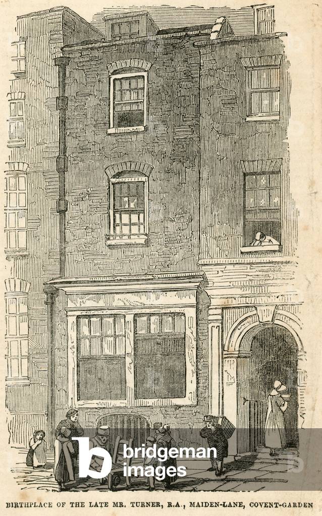 Birthplace of J M W Turner in Maiden Lane (engraving)