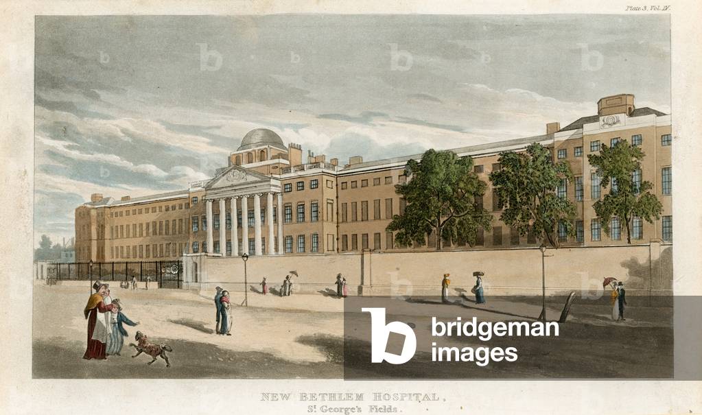 The Bethlehem Hospital (coloured engraving)