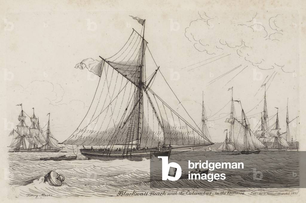 Blackwall Reach and the Columbus in the distance (etching)