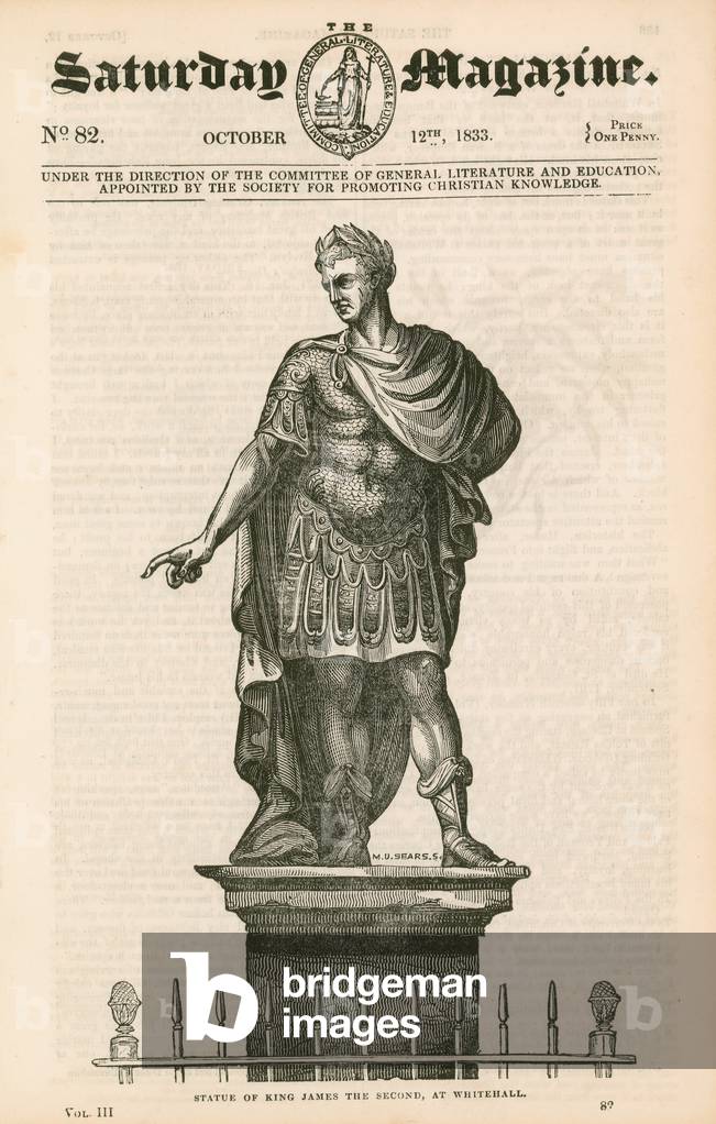 Privy Garden Westminster.  Statue of King James II (engraving)