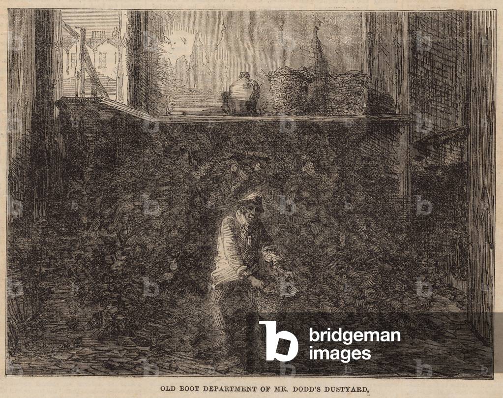 Old boot department of Mr Dodd's dustyard (engraving)