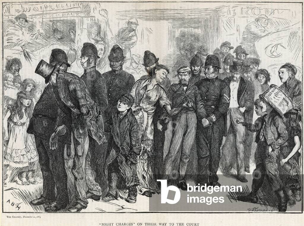 'Night charges' on their way to court (engraving)