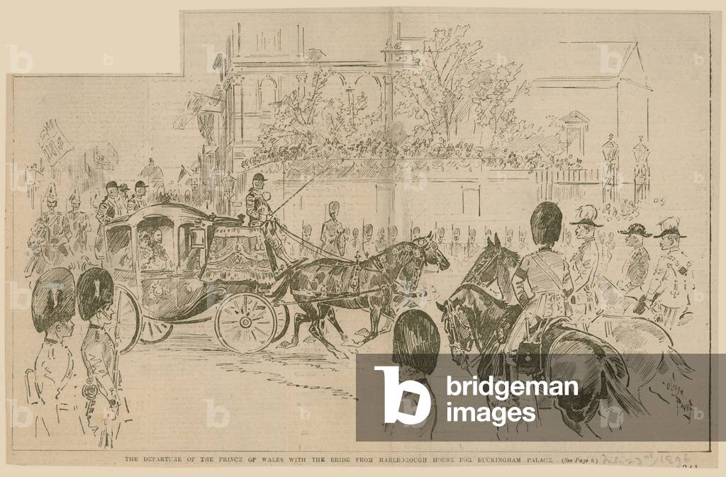 The departure of the Prince of Wales with the bride from Marlborough House for Buckingham Palace, 23 July 1896 (engraving)