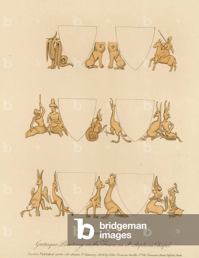 Grotesque paintings on the frieze in St Stephen's Chapel (coloured engraving)