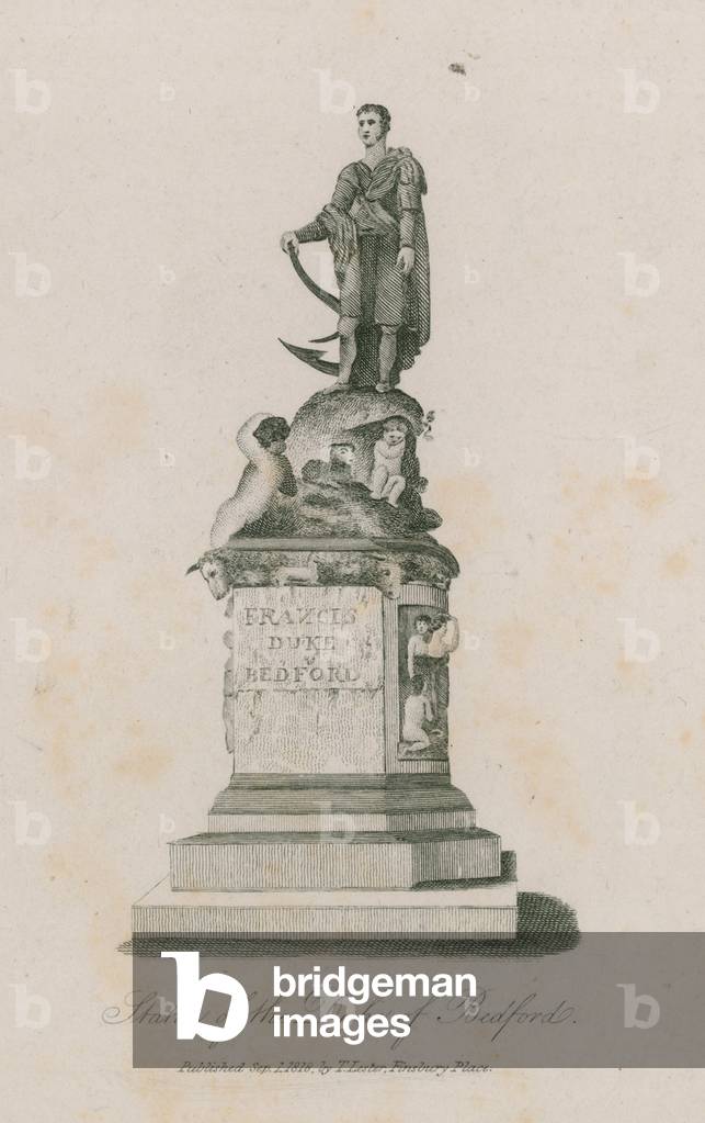 Statue of Frances, Duke of Bedford, in Russell Square, London (engraving)