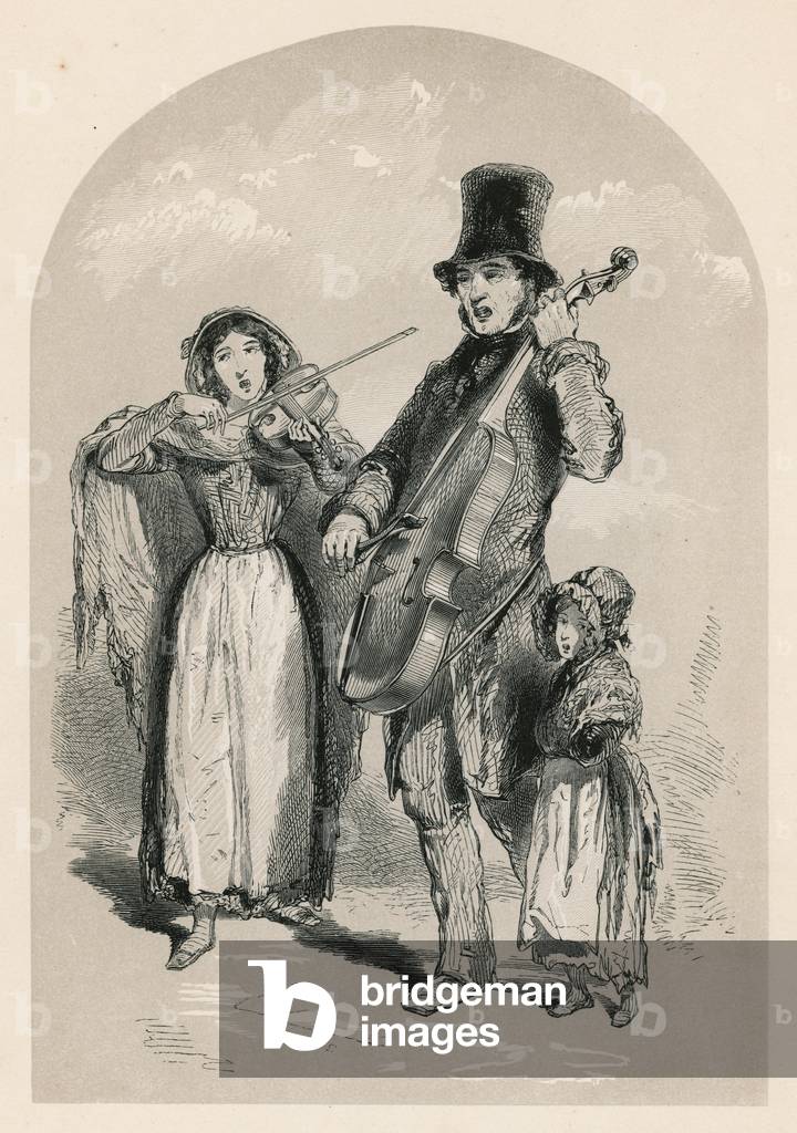 Music in the street, 1849 (engraving)